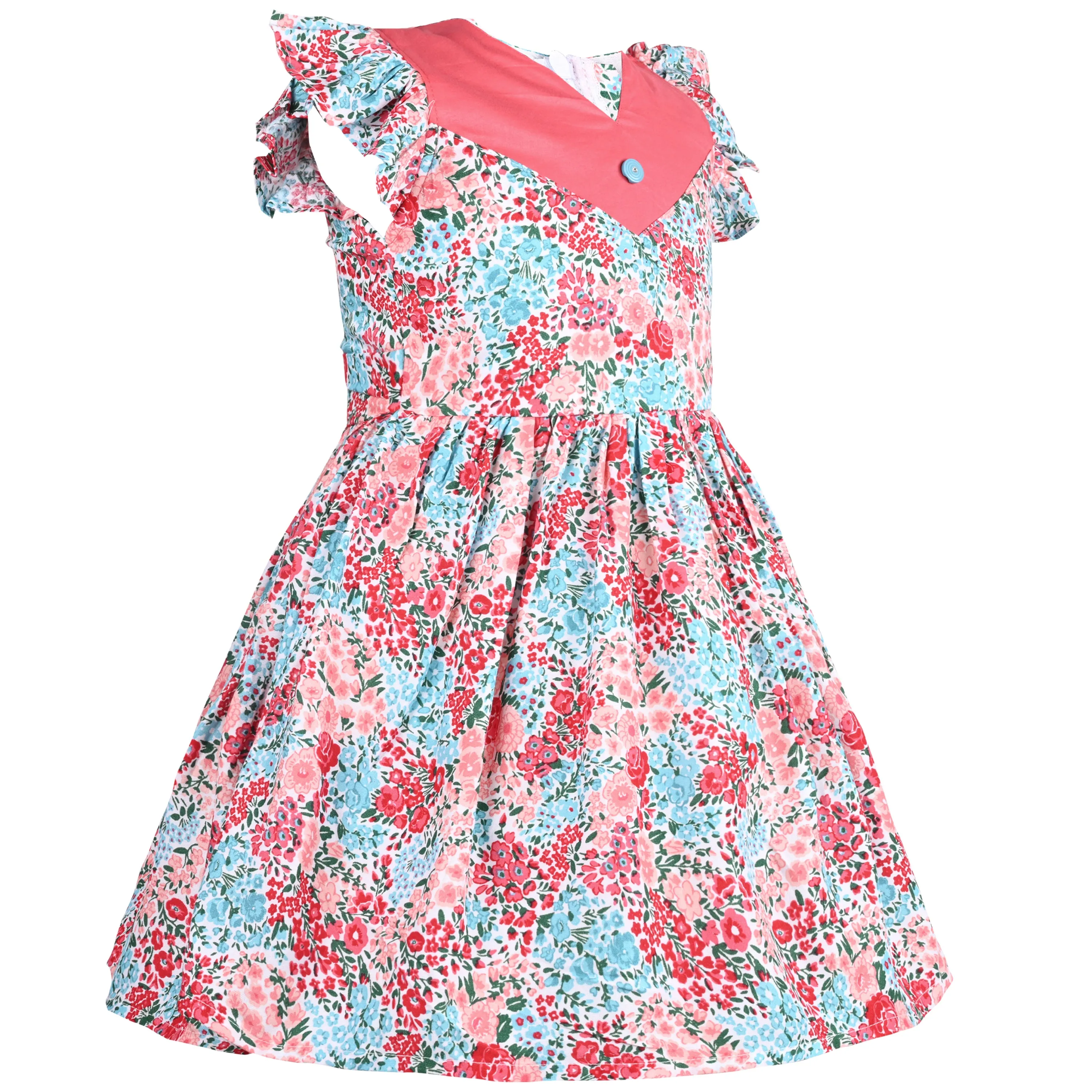 Girls Floral Print Cap Sleeve Fit and Flare Frock Dress