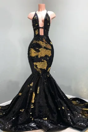 Gorgeous Sequins Halter Mermaid Prom Dresses