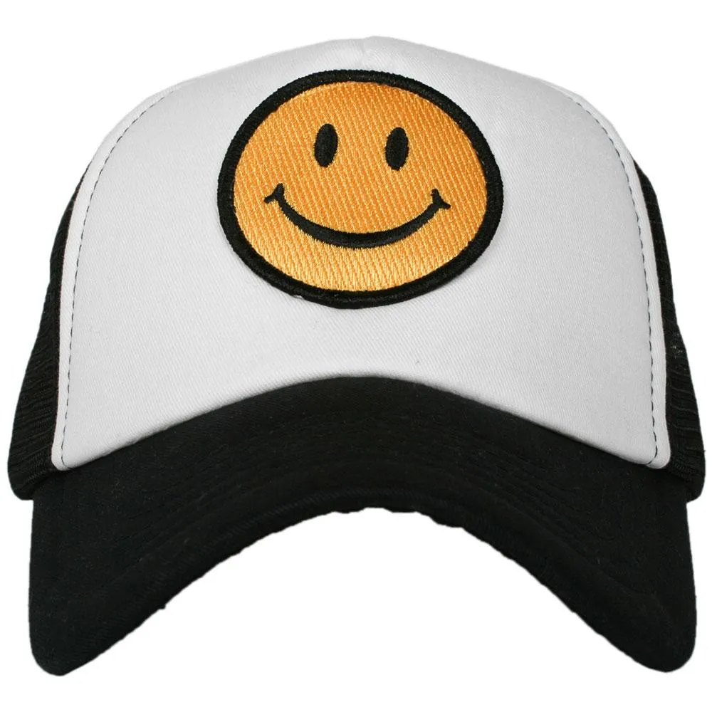 Happy Face Wholesale Trucker Hat (Black and White)