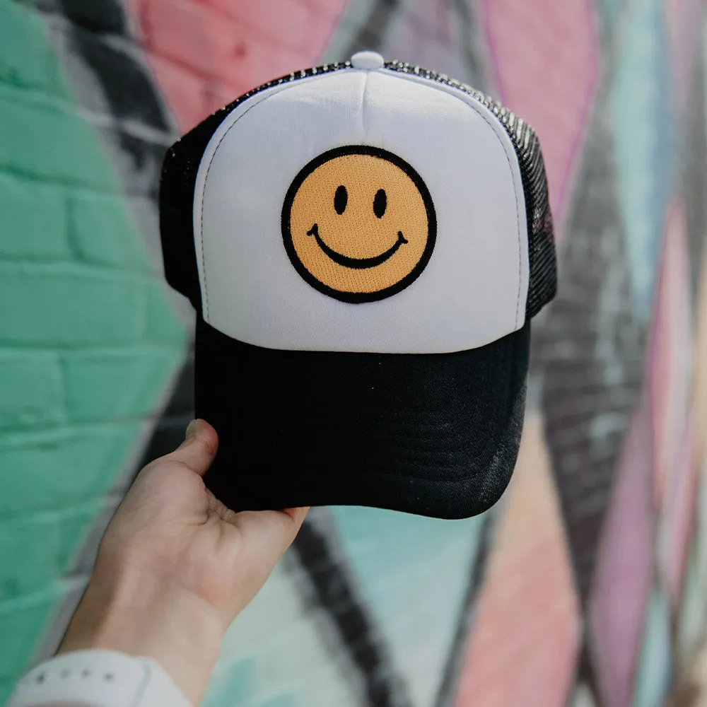 Happy Face Wholesale Trucker Hat (Black and White)