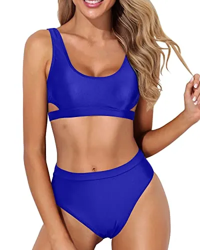 High Leg Women's Bikini Set 2 Piece High Waisted Sport Swimsuit-Royal Blue