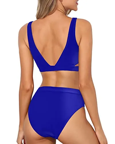 High Leg Women's Bikini Set 2 Piece High Waisted Sport Swimsuit-Royal Blue