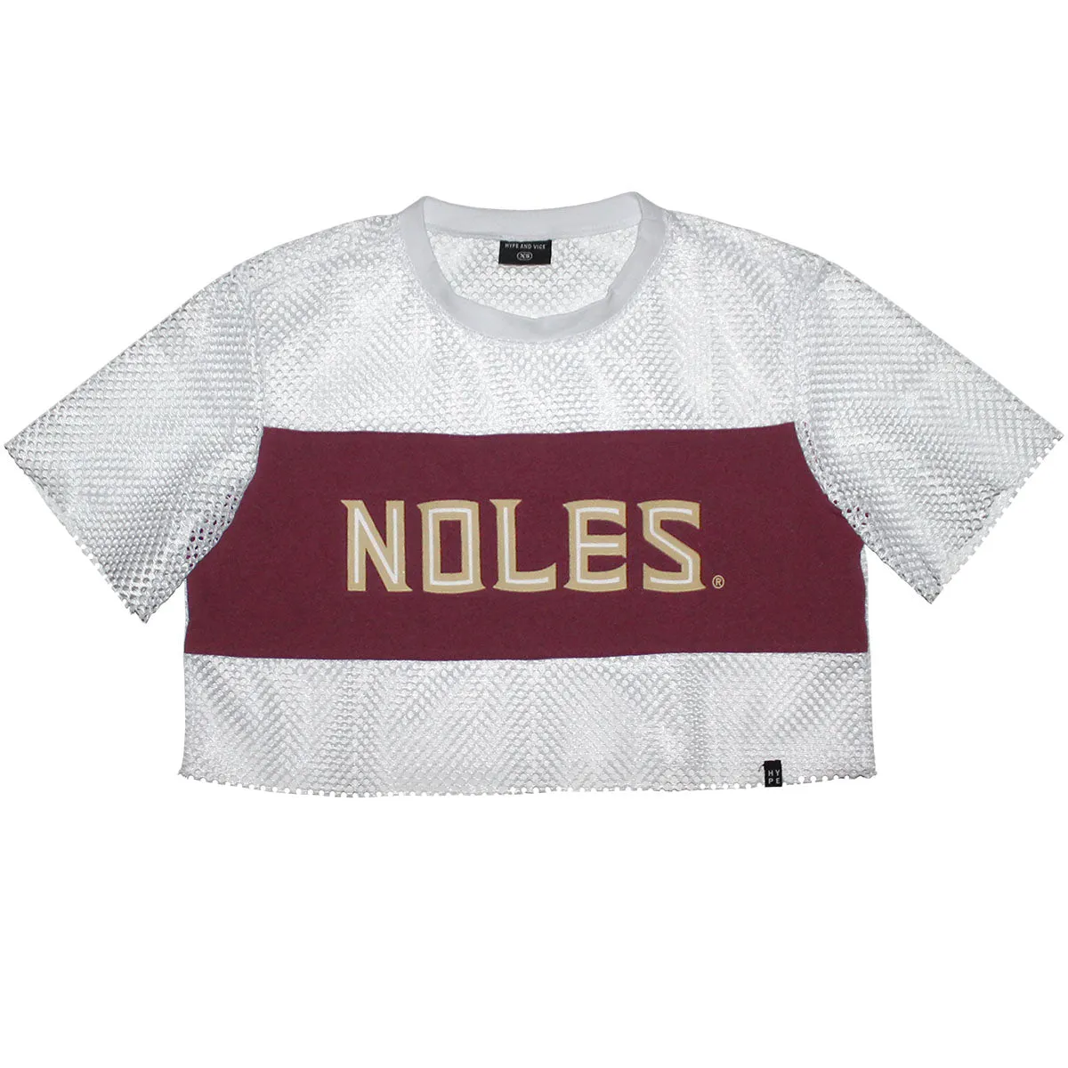 Hype & Vice Women's Noles Short Sleeve Mesh Crop Top - White/Garnet
