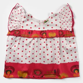 Infant Girls Cotton Poplin Casual Frock Polka Dots-Pink