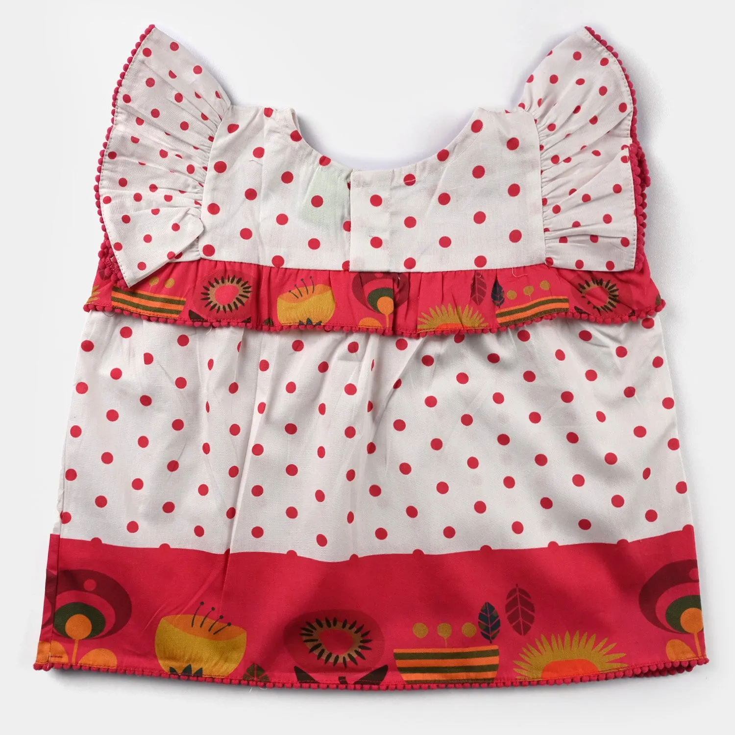 Infant Girls Cotton Poplin Casual Frock Polka Dots-Pink