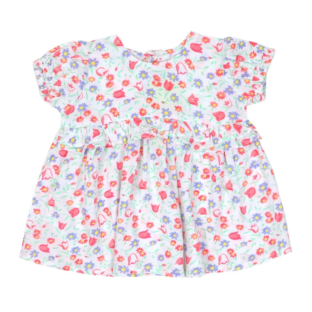Infant Girls Printed Cotton Frock Floral - White