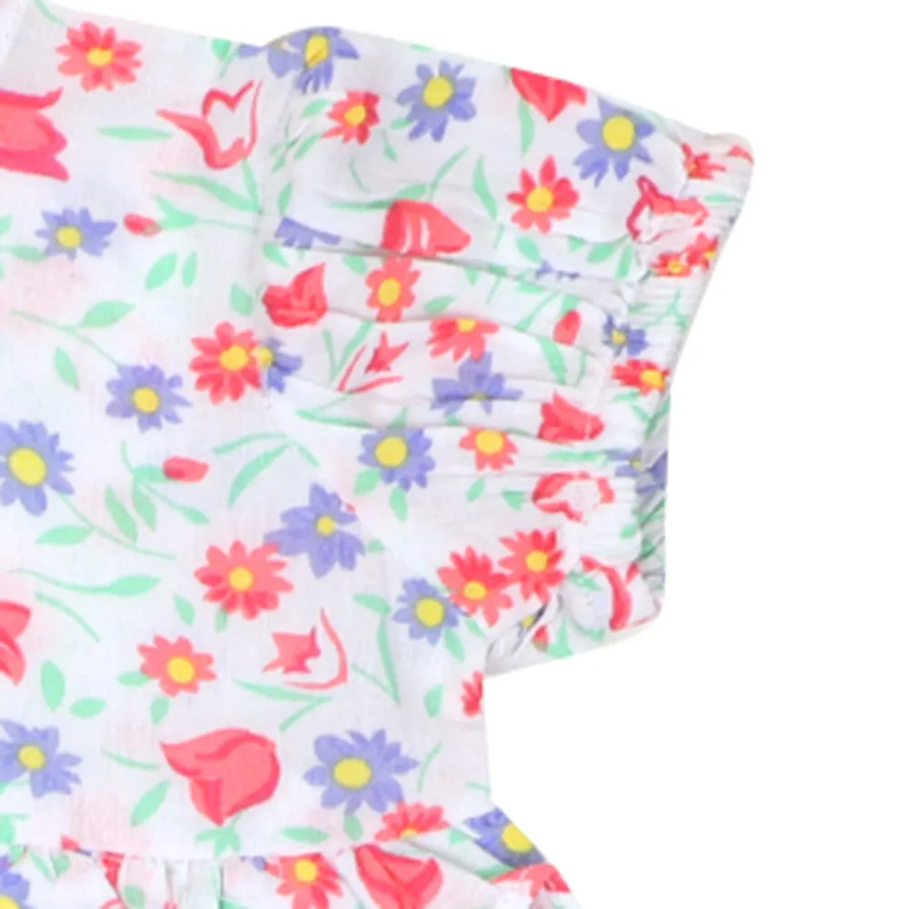 Infant Girls Printed Cotton Frock Floral - White