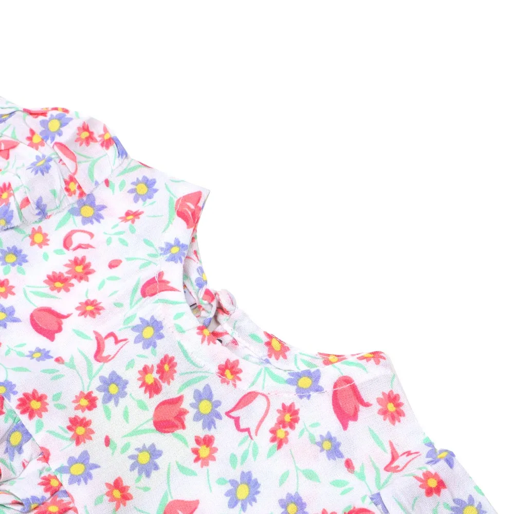 Infant Girls Printed Cotton Frock Floral - White