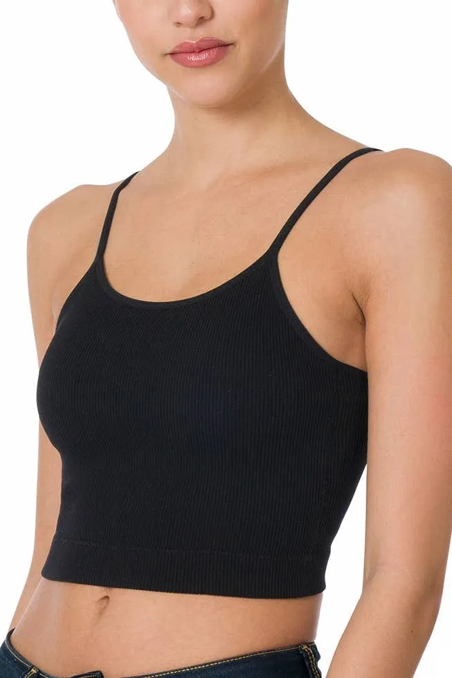 Jamey Ribbed Seamless Cropped Cami With Bra Pads in 3 Colors - Black, White, and Beige