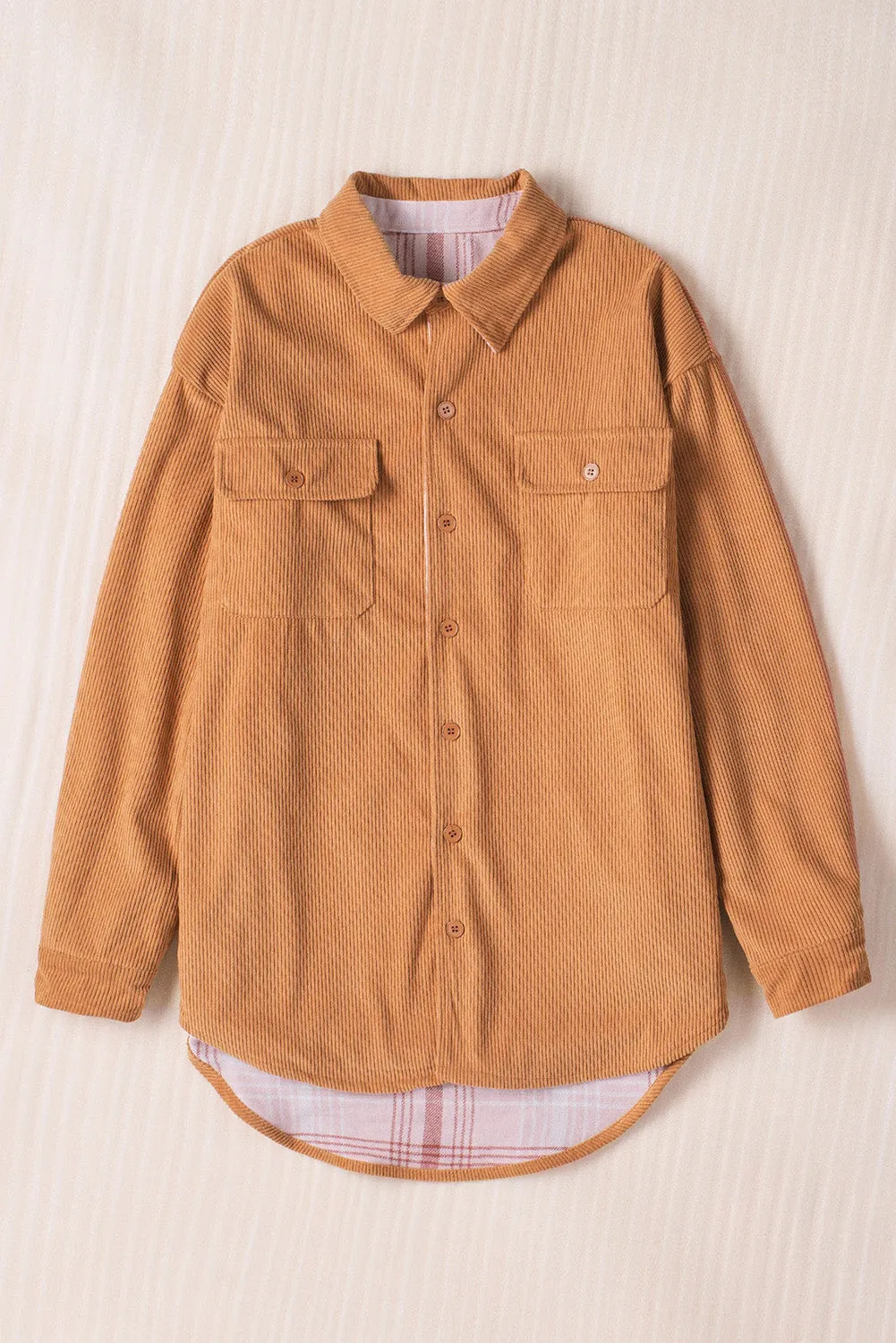 Khaki Plaid Print Buttoned Double Sided Jacket