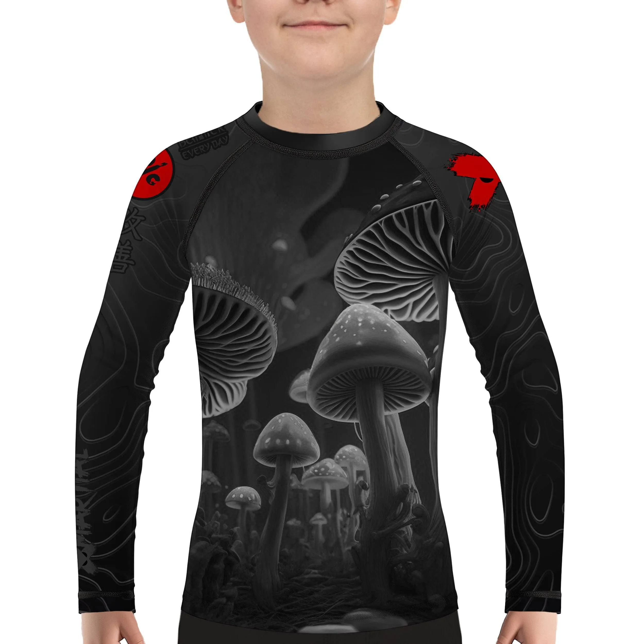 Kids BJJ Rash Guard Black Indigo Mushroom X-Tech 25 Series