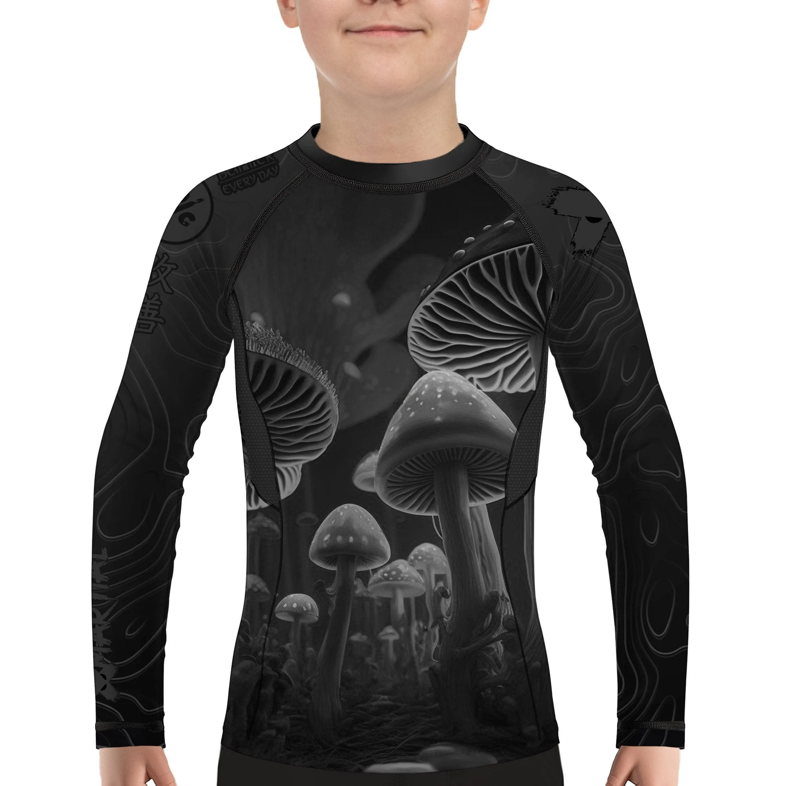 Kids BJJ Rash Guard Black Indigo Mushroom X-Tech 25 Series