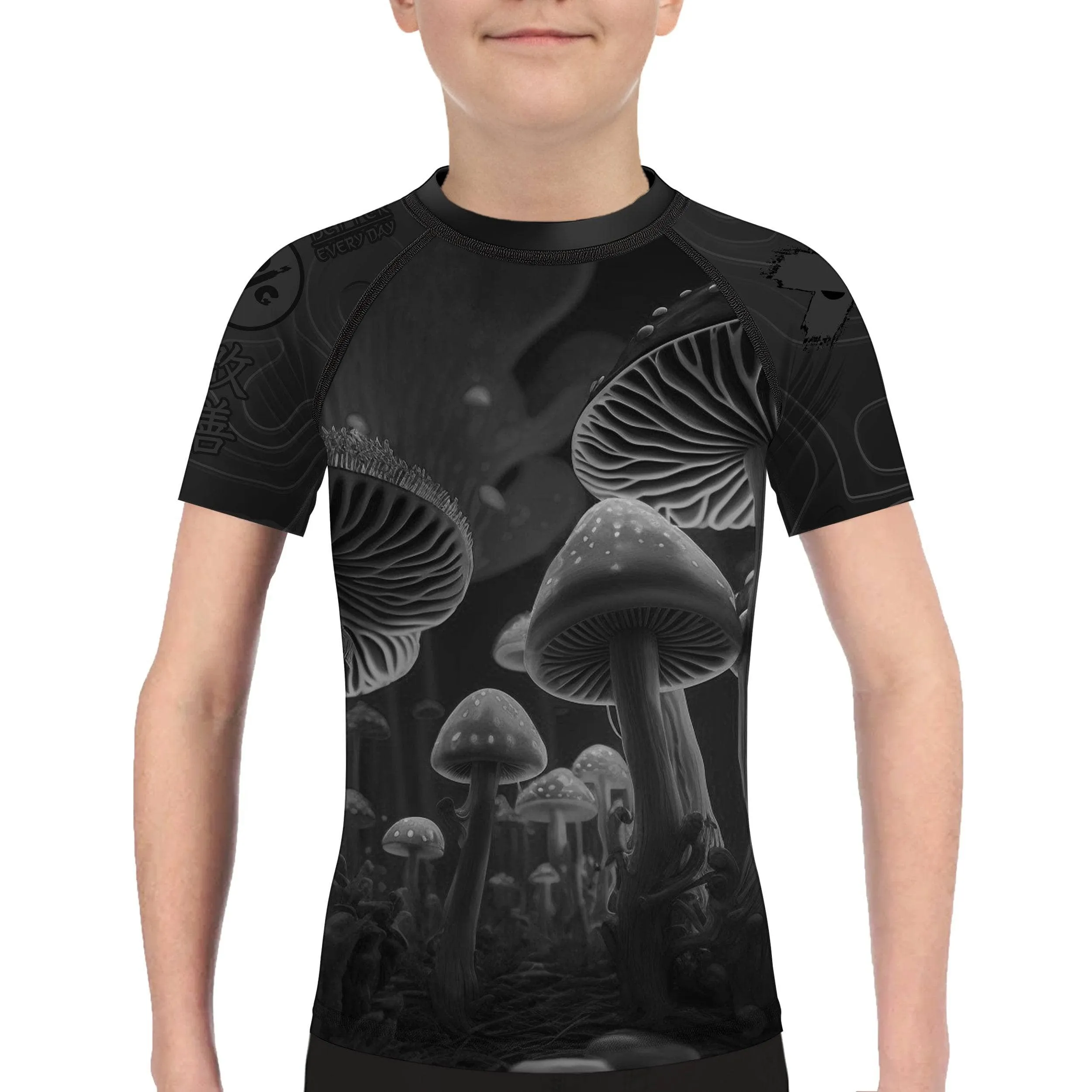 Kids BJJ Rash Guard Black Indigo Mushroom X-Tech 25 Series