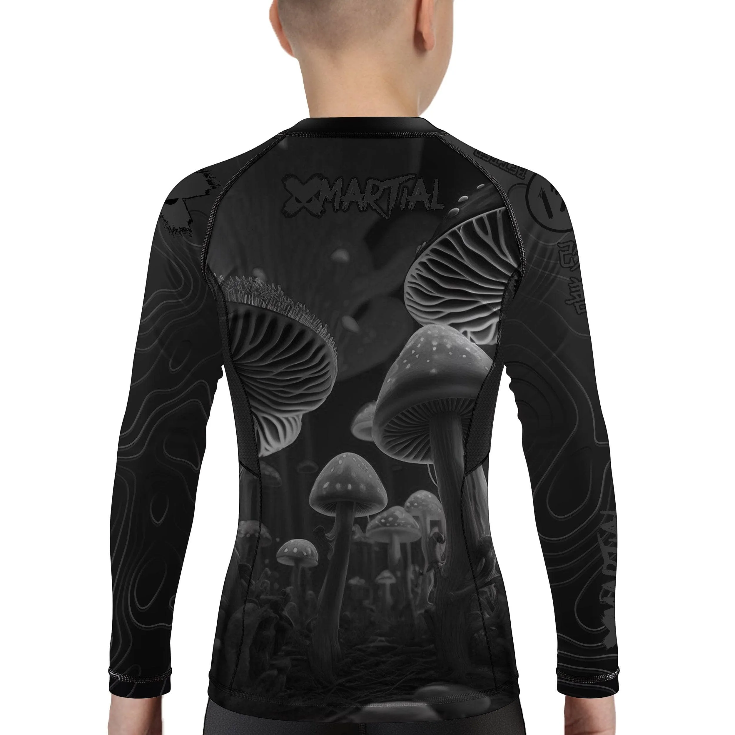 Kids BJJ Rash Guard Black Indigo Mushroom X-Tech 25 Series