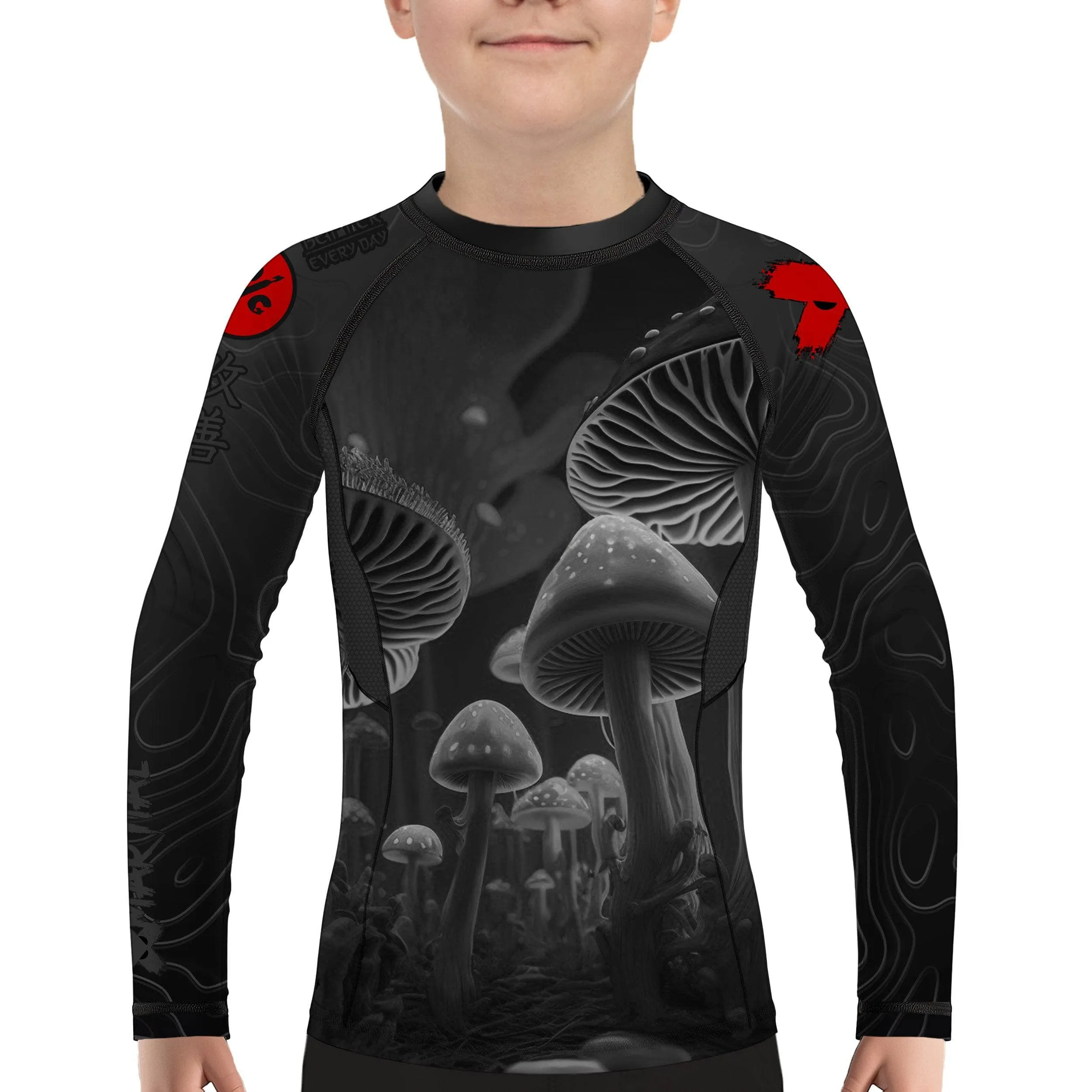 Kids BJJ Rash Guard Black Indigo Mushroom X-Tech 25 Series
