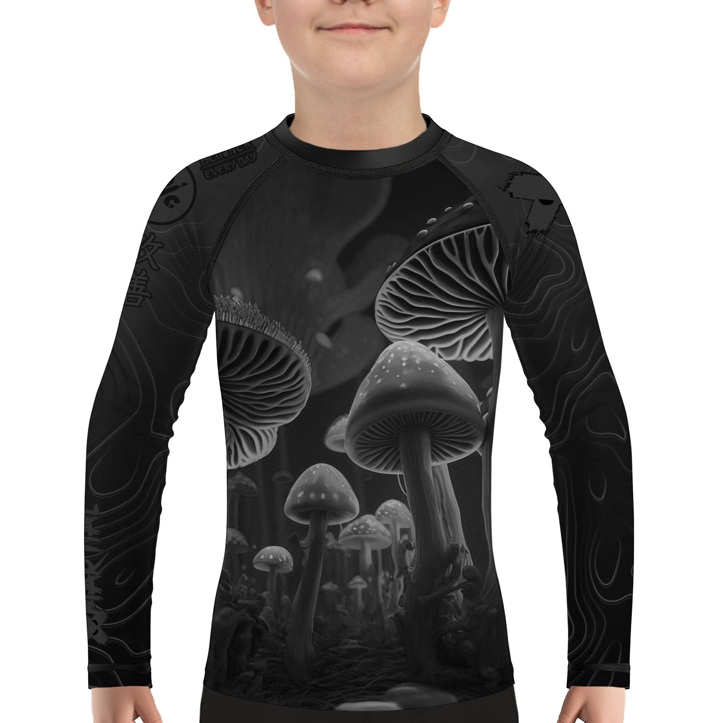 Kids BJJ Rash Guard Black Indigo Mushroom X-Tech 25 Series