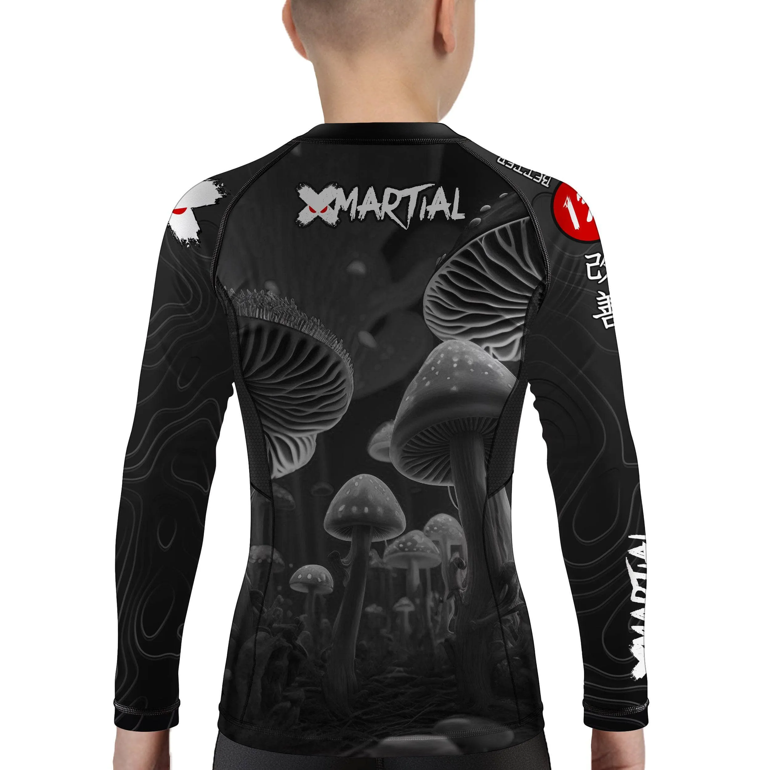 Kids BJJ Rash Guard Black Indigo Mushroom X-Tech 25 Series