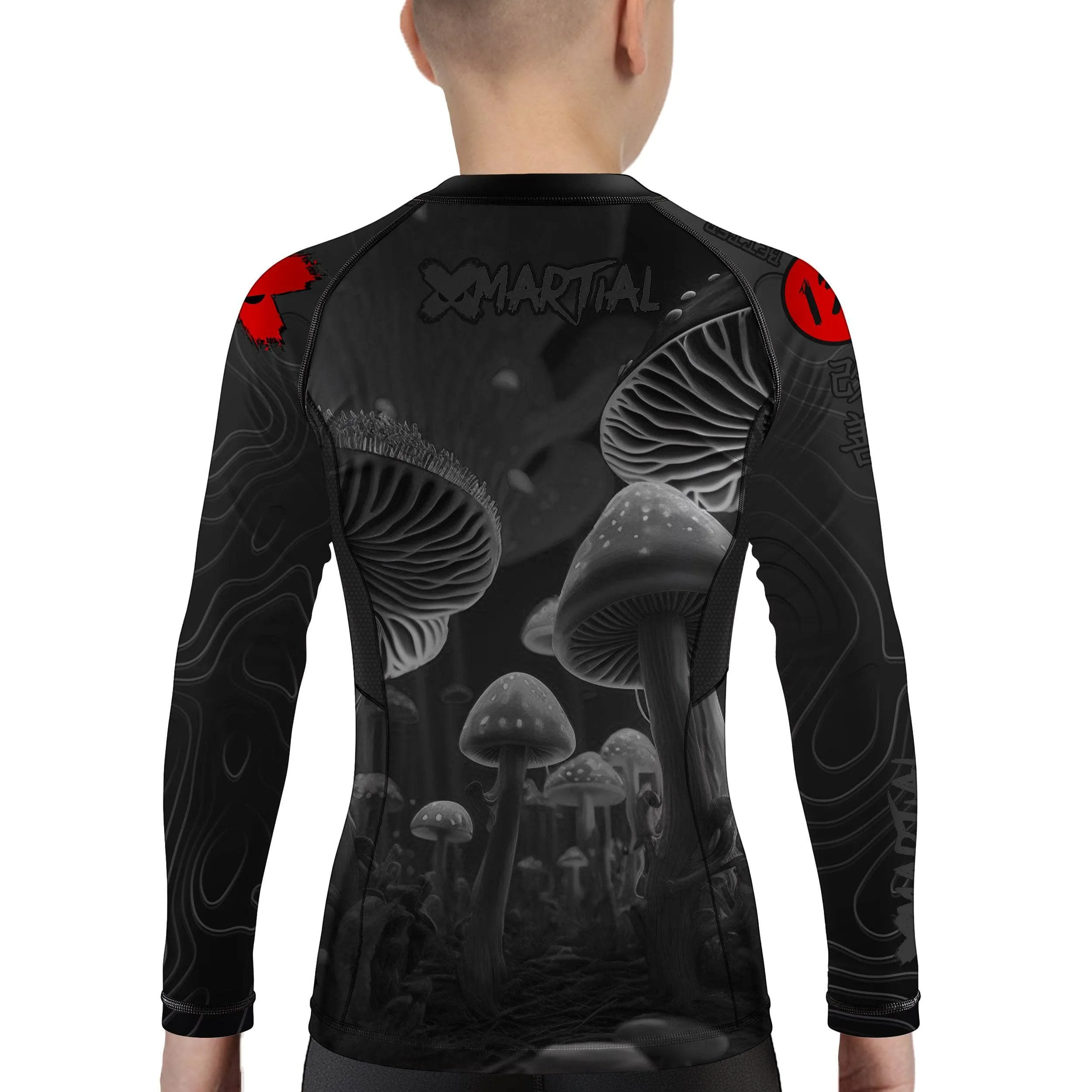Kids BJJ Rash Guard Black Indigo Mushroom X-Tech 25 Series