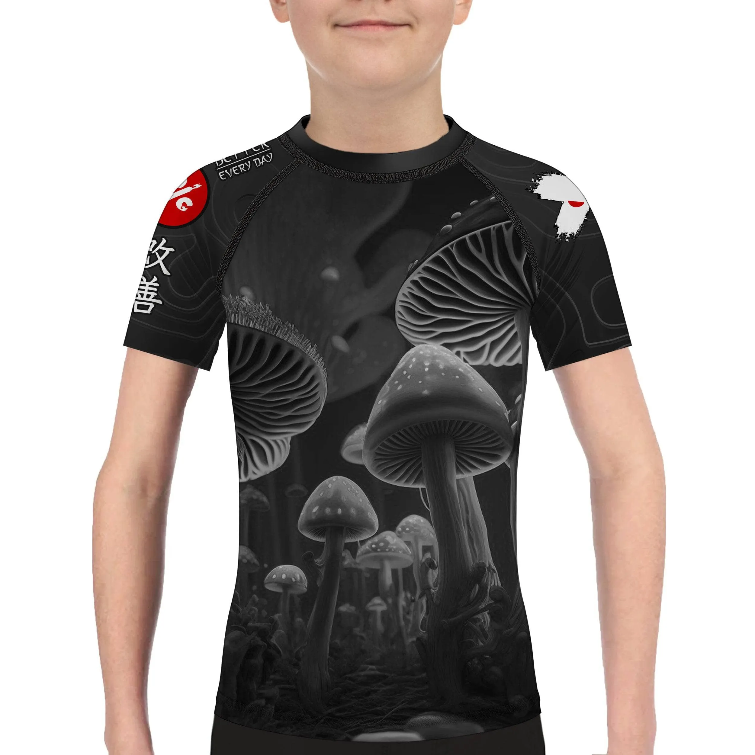 Kids BJJ Rash Guard Black Indigo Mushroom X-Tech 25 Series