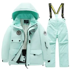 Kids Winter Ski Jacket and Bibs Set Warm Fleece Lined Coats