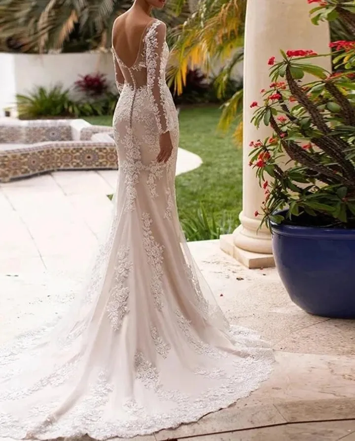 Lace Over Satin Mermaid Wedding Gown All Sizes