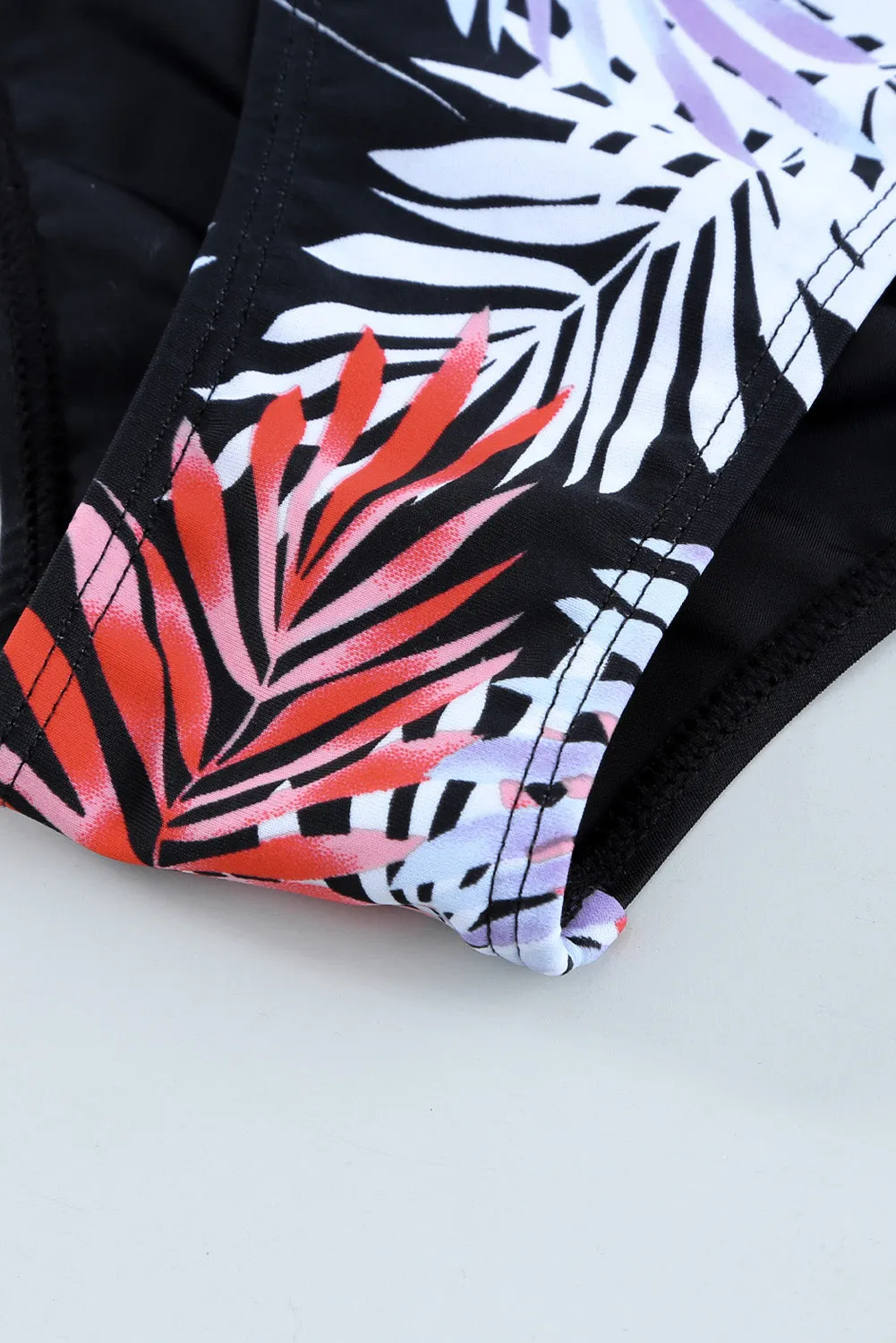 Leaves Print Zip-up Long Sleeve Surf Rash Guard Swimwear