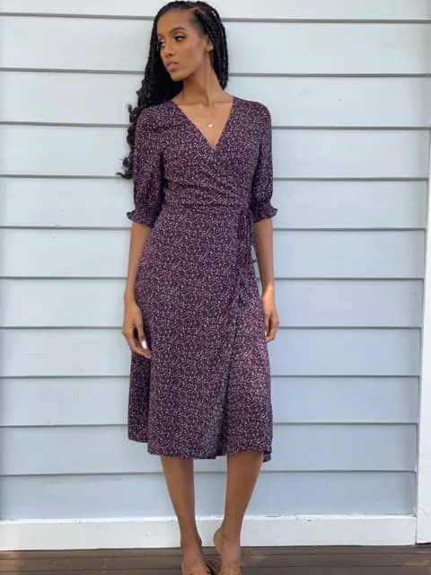 Lia Midnight Floral Wrap Dress