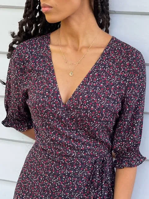 Lia Midnight Floral Wrap Dress