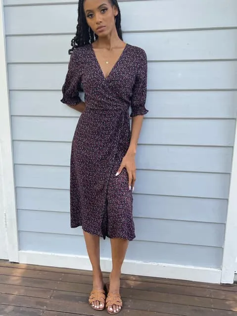 Lia Midnight Floral Wrap Dress
