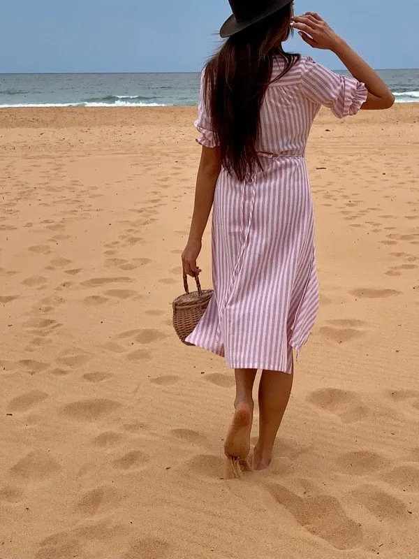 Lia Pink Stripe Cotton Wrap Dress
