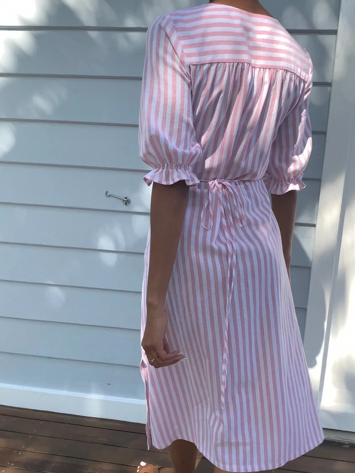 Lia Pink Stripe Cotton Wrap Dress