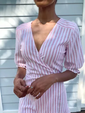 Lia Pink Stripe Cotton Wrap Dress