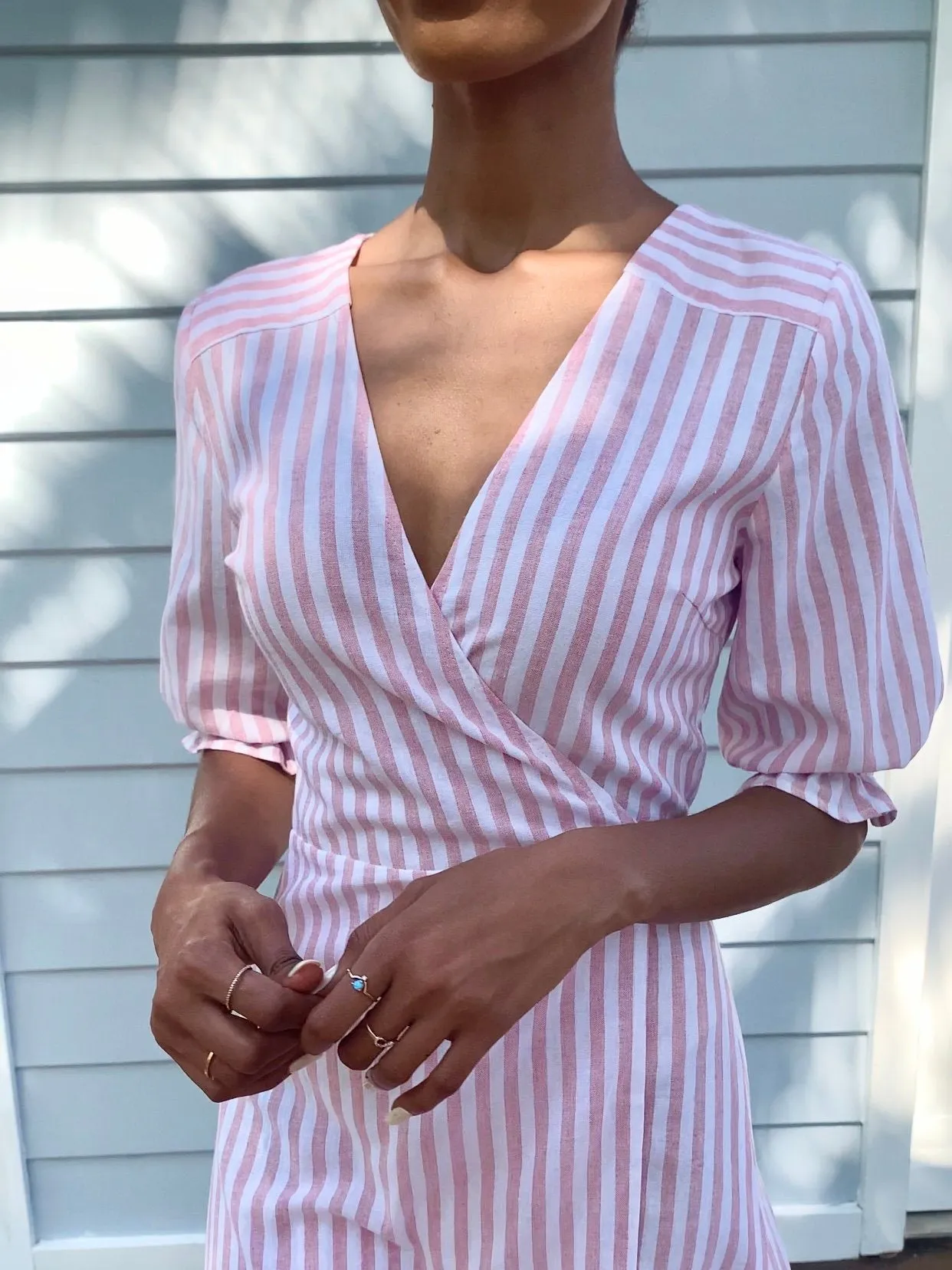 Lia Pink Stripe Cotton Wrap Dress