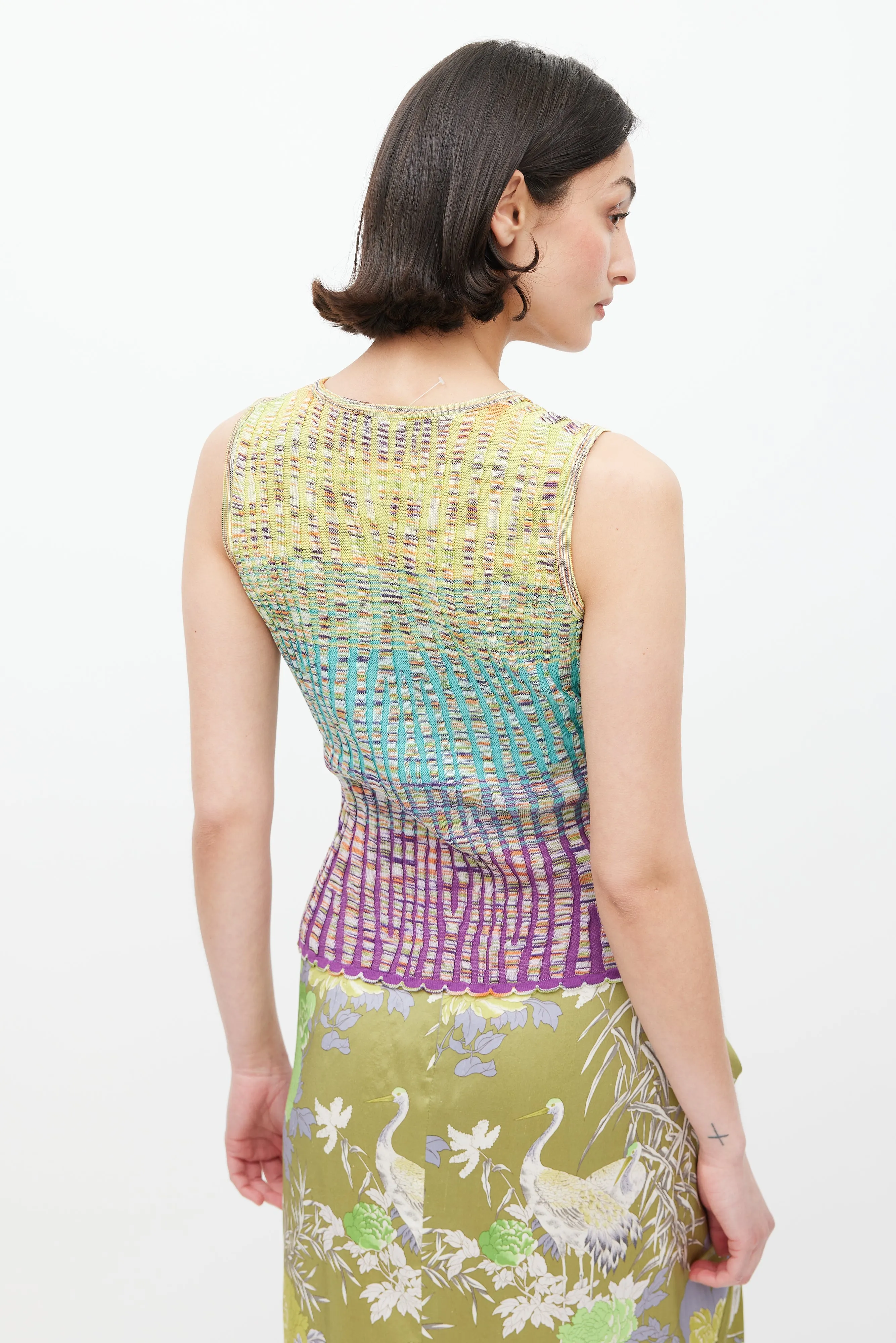 M Yellow & Multicolour Ribbed Tank Top