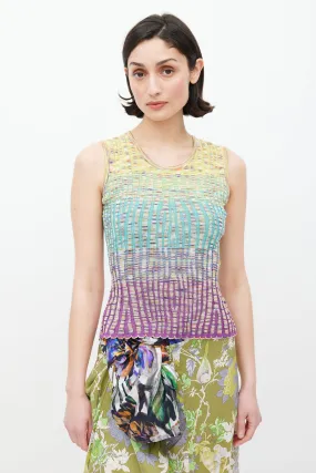 M Yellow & Multicolour Ribbed Tank Top