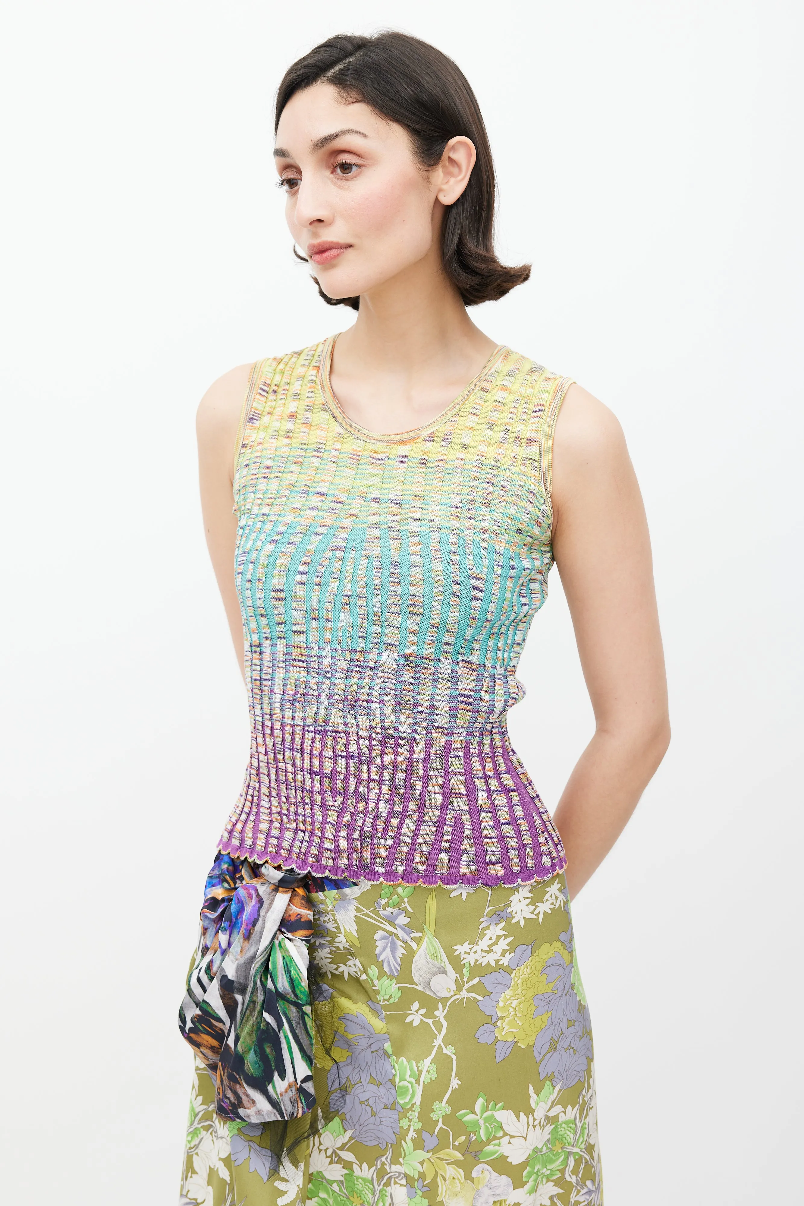 M Yellow & Multicolour Ribbed Tank Top
