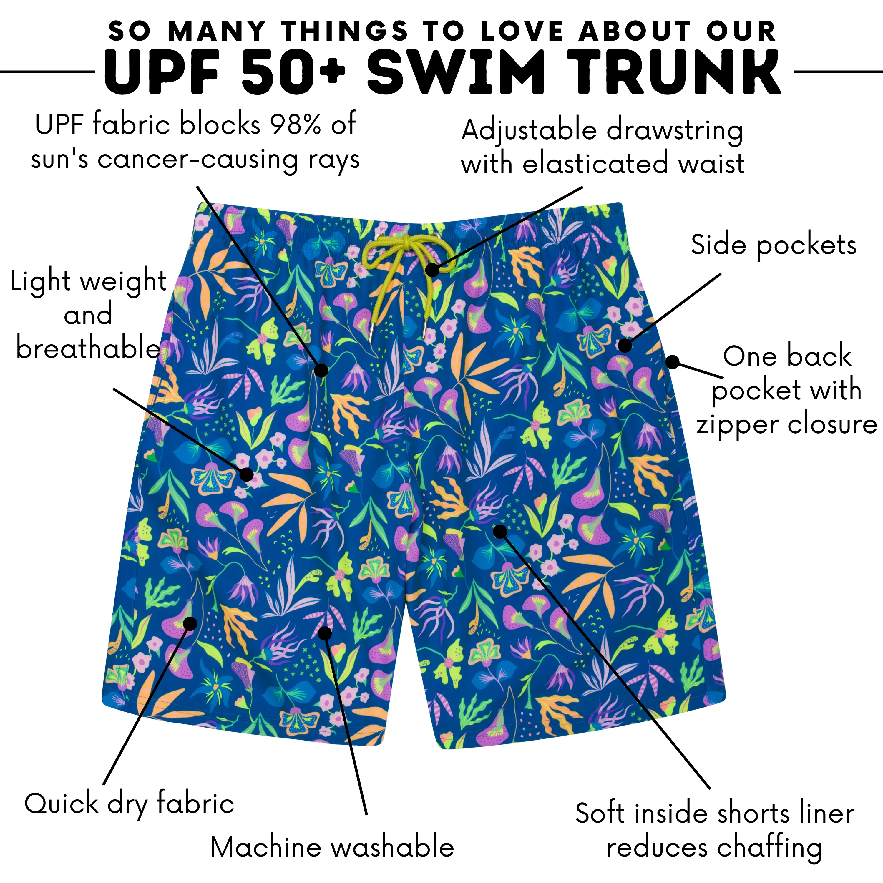Men's 8" Swim Trunks Boxer Brief Liner | "Tropadelic"