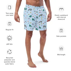 Men's Eco-Friendly Swim Trunks with Manatee and Turtle Print | Quick-Dry Fabric & UPF 50  Protection