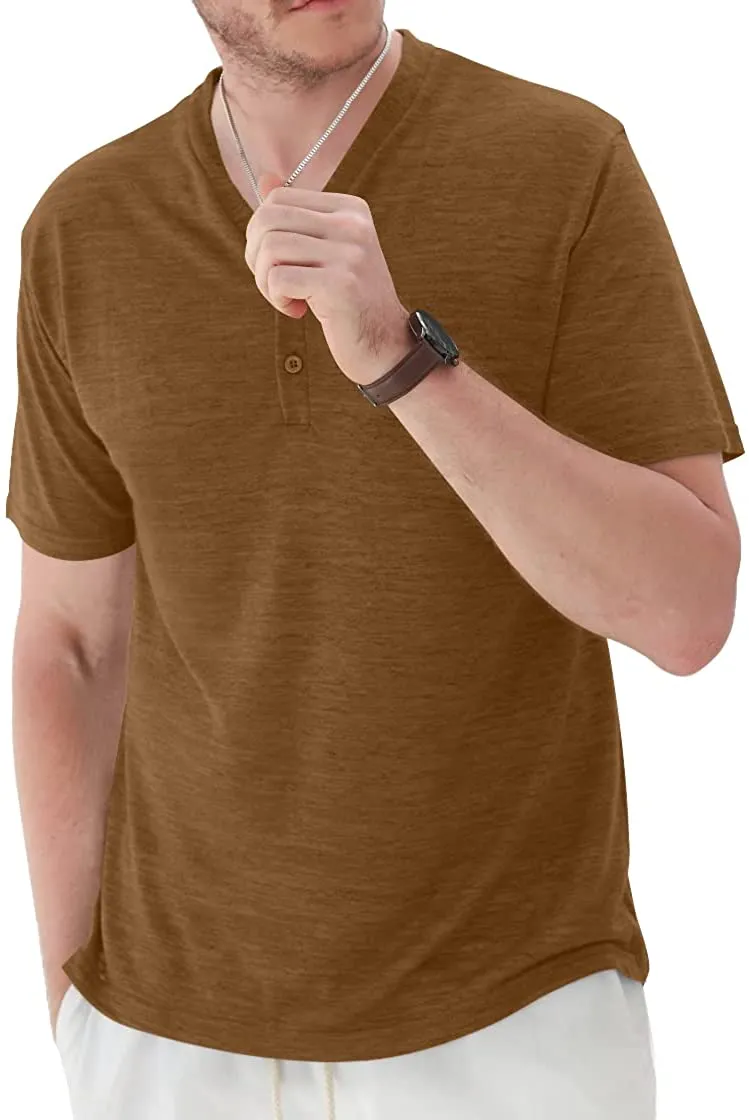 Mens Long Sleeve Henley Shirts Casual Fashion Beach Yoga Loose Fit T-Shirts