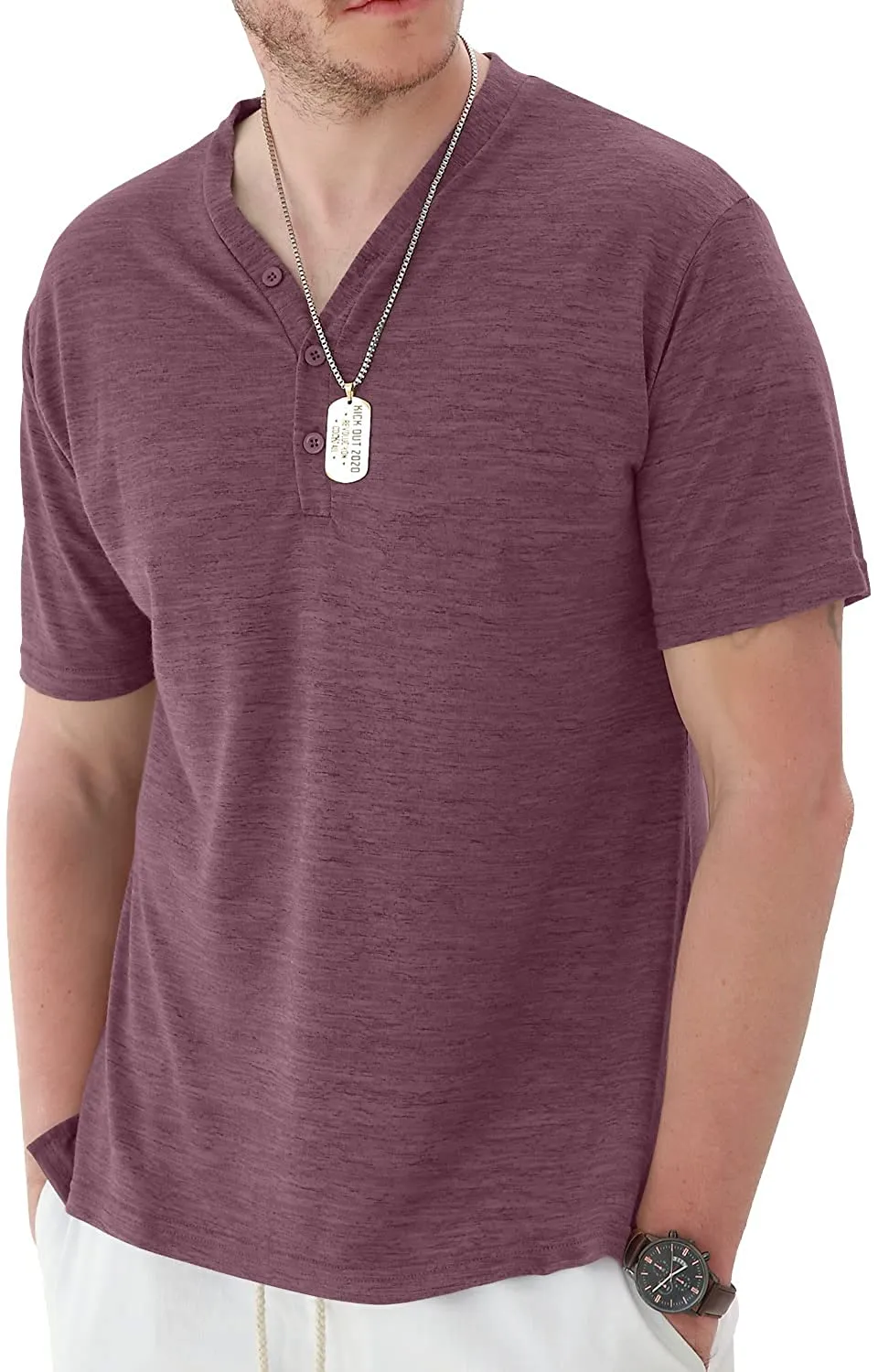 Mens Long Sleeve Henley Shirts Casual Fashion Beach Yoga Loose Fit T-Shirts
