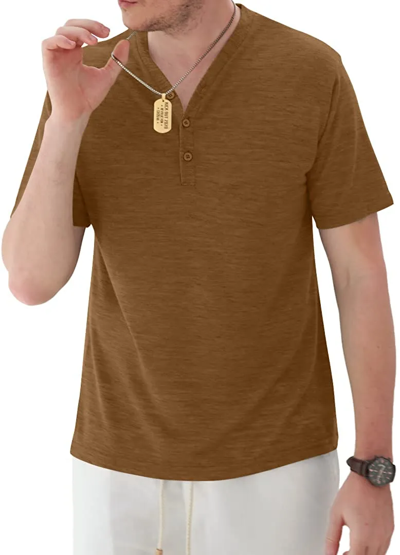 Mens Long Sleeve Henley Shirts Casual Fashion Beach Yoga Loose Fit T-Shirts