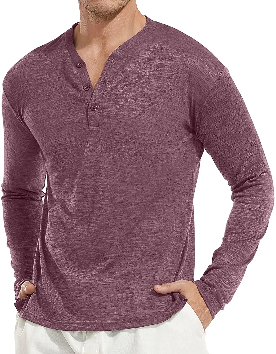 Mens Long Sleeve Henley Shirts Casual Fashion Beach Yoga Loose Fit T-Shirts
