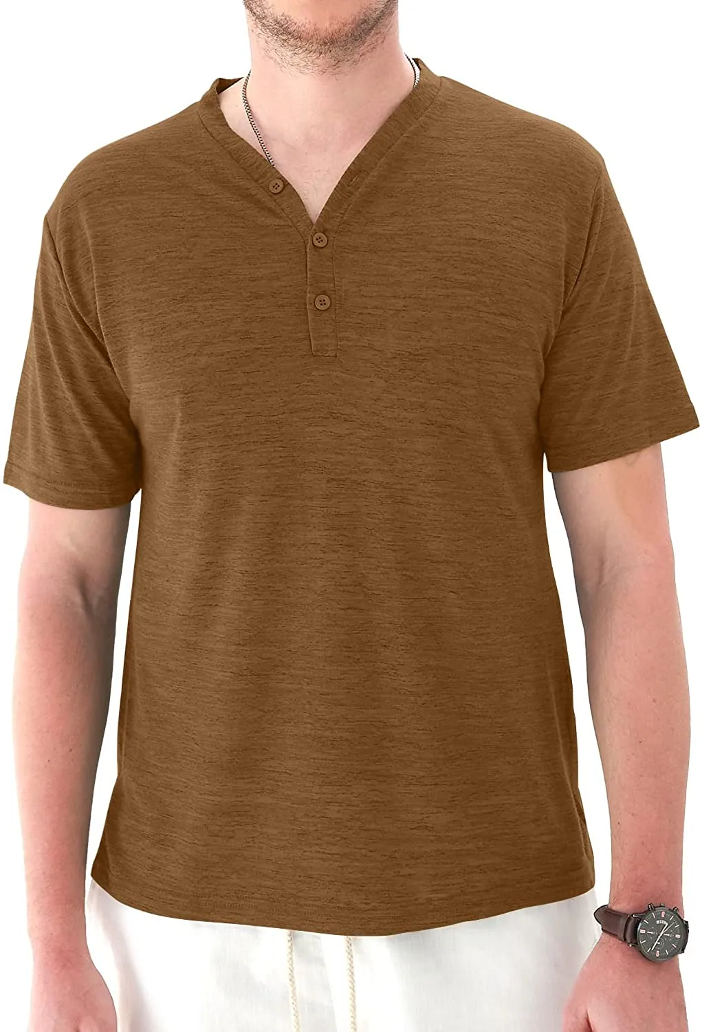 Mens Long Sleeve Henley Shirts Casual Fashion Beach Yoga Loose Fit T-Shirts