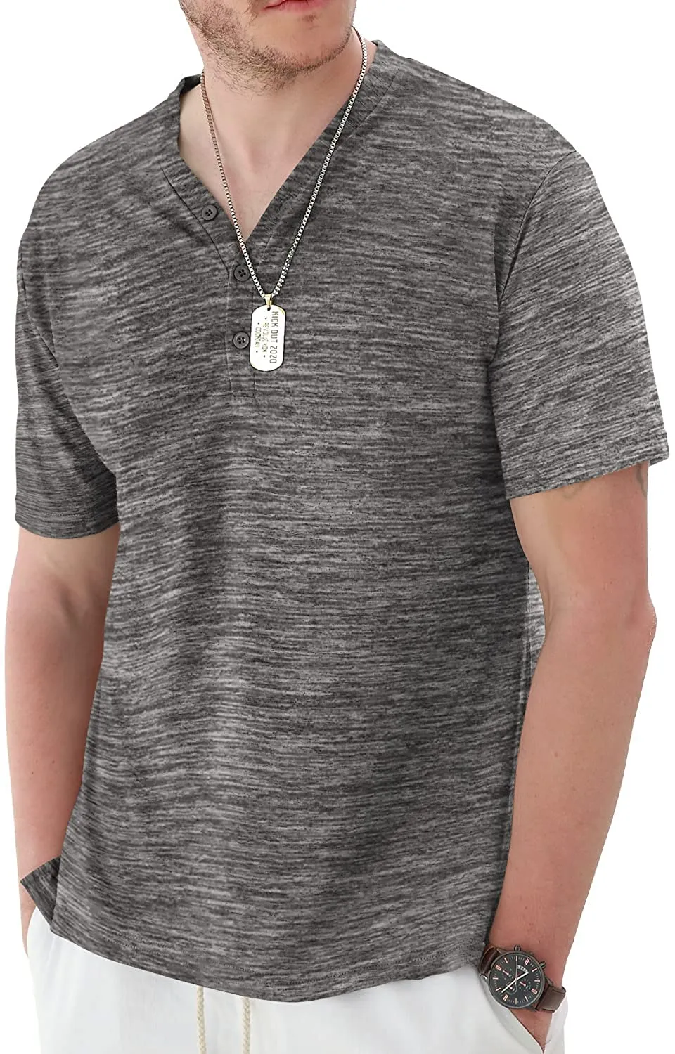 Mens Long Sleeve Henley Shirts Casual Fashion Beach Yoga Loose Fit T-Shirts