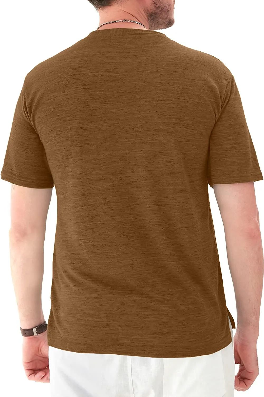 Mens Long Sleeve Henley Shirts Casual Fashion Beach Yoga Loose Fit T-Shirts