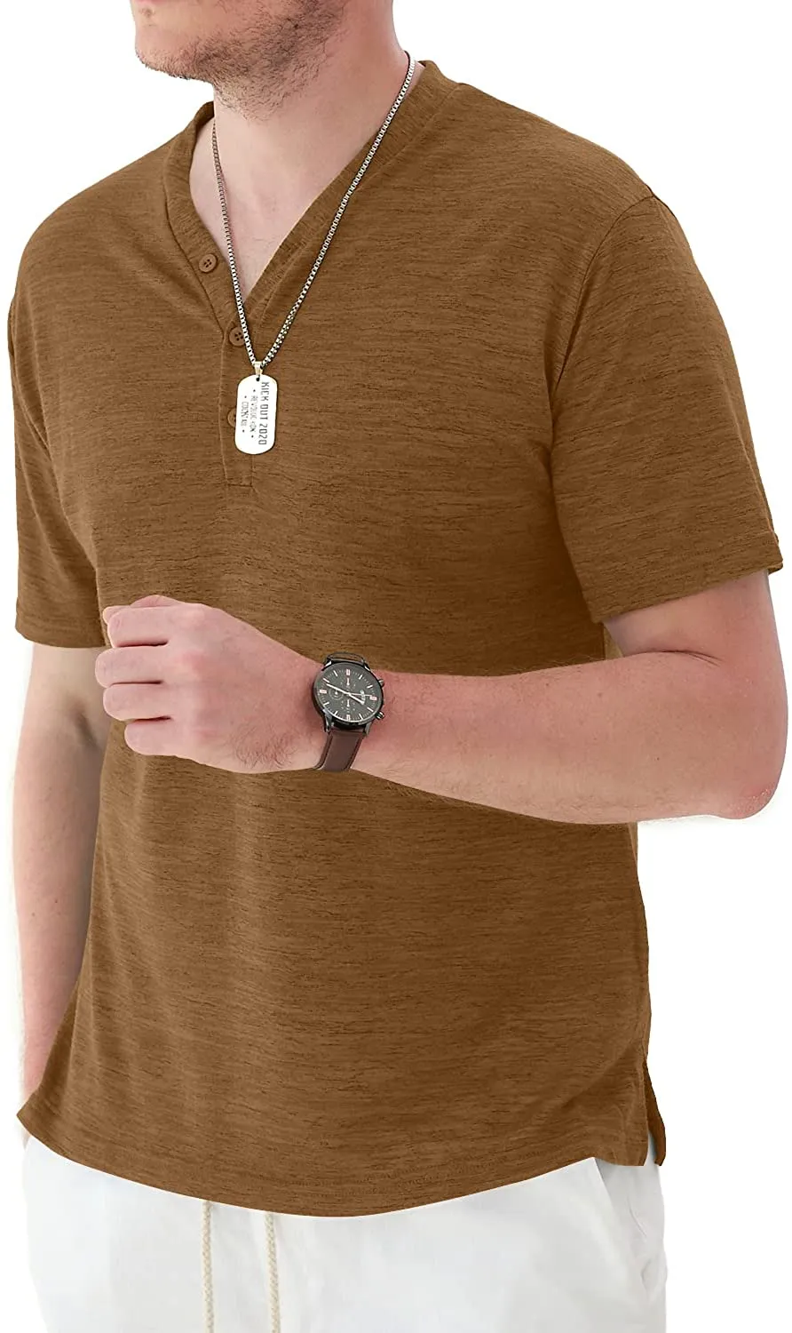 Mens Long Sleeve Henley Shirts Casual Fashion Beach Yoga Loose Fit T-Shirts