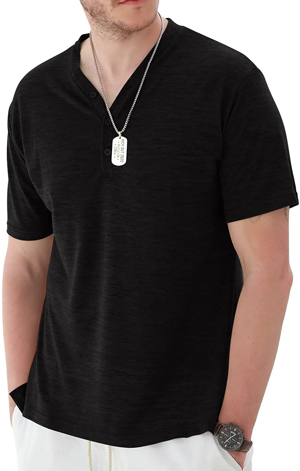 Mens Long Sleeve Henley Shirts Casual Fashion Beach Yoga Loose Fit T-Shirts