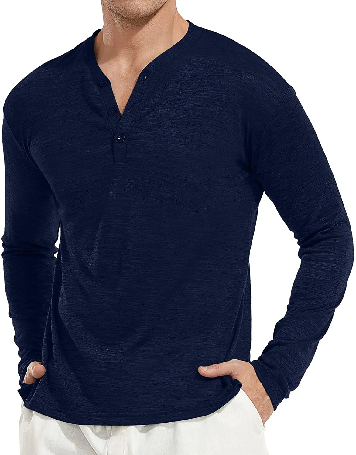 Mens Long Sleeve Henley Shirts Casual Fashion Beach Yoga Loose Fit T-Shirts