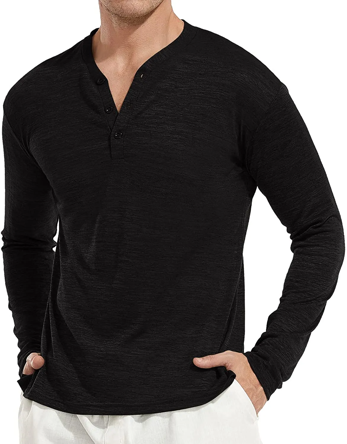 Mens Long Sleeve Henley Shirts Casual Fashion Beach Yoga Loose Fit T-Shirts