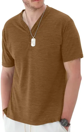 Mens Long Sleeve Henley Shirts Casual Fashion Beach Yoga Loose Fit T-Shirts